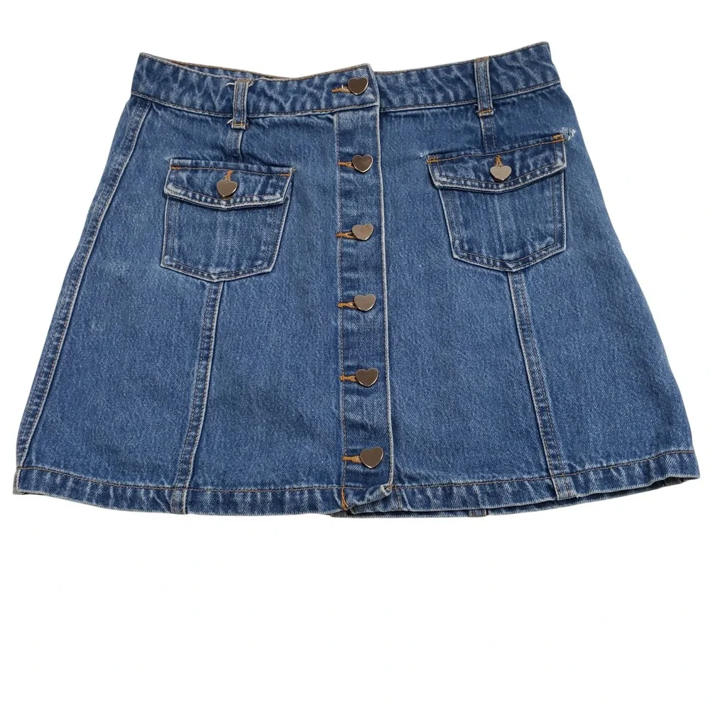 Forever 21 Womens Heart Button Denim Mini Skirt Size‎ M Blue